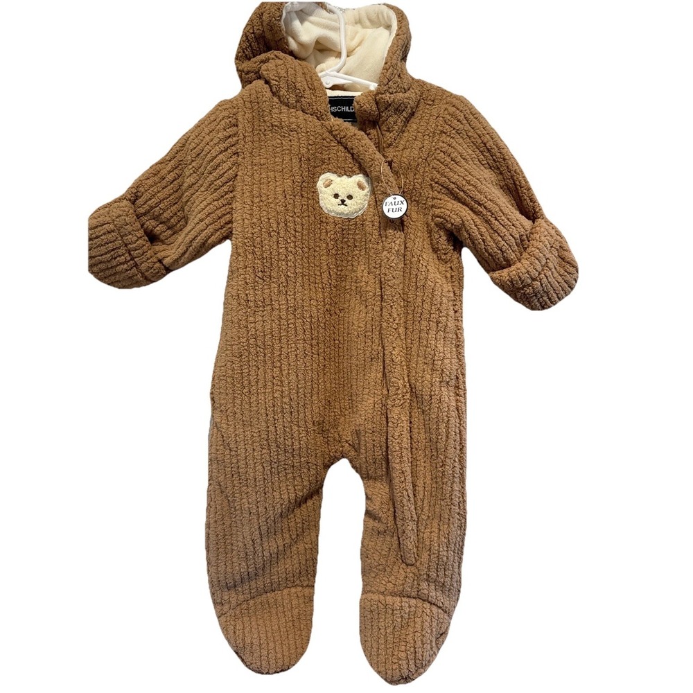 Rothschild Plush Pram Hooded Snowsuit Baby 12 Mo Full Zip Teddy Bear NEW w/ Tags